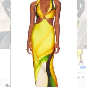 Farai London Yellow and Green Backless Dress